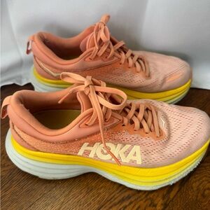 Hoka Women's Peach and Yellow Running Shoes - Bondi 8